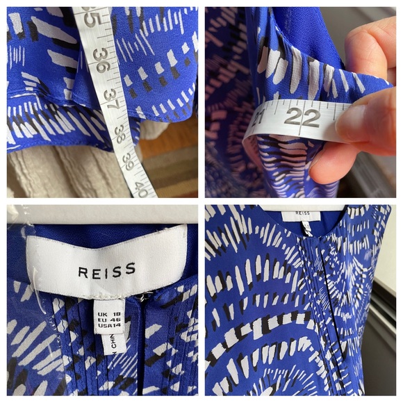REISS Elsie Geo Print Dress - Blue, EUC, Freshly dry cleaned too! US14 EU46 UK18 - Picture 11 of 14